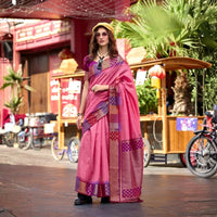 Pink Banarasi Silk Zari Weaving Saree