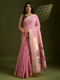 Pink Soft Muga Cotton Saree