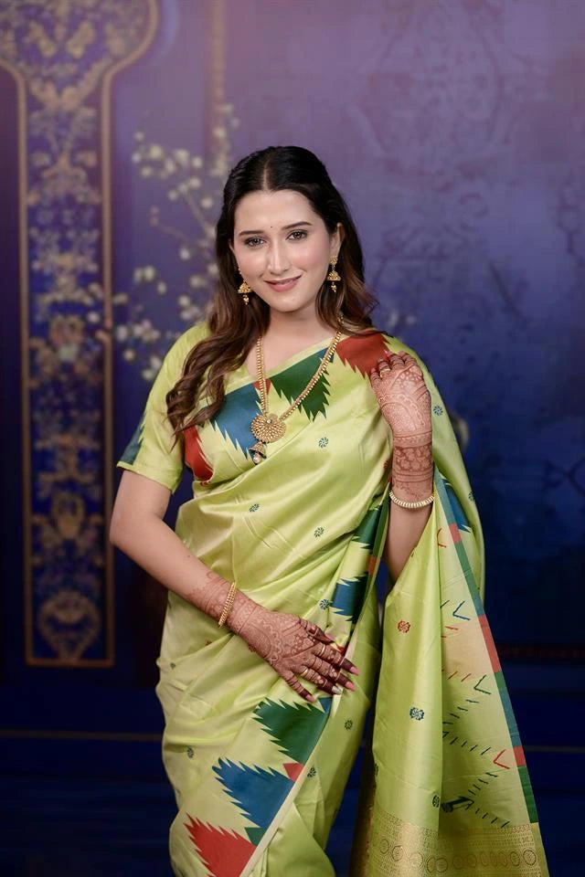 Pista Green Zari Woven Border Soft Silk Saree
