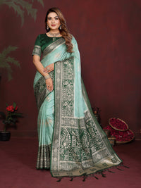 Powder Blue Handloom Satin Silk Saree