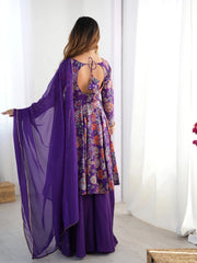 Purple Discharge Print Suit back view showing keyhole tie-up