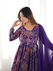 Close-up of Purple Discharge Print Suit bodice and sleeve