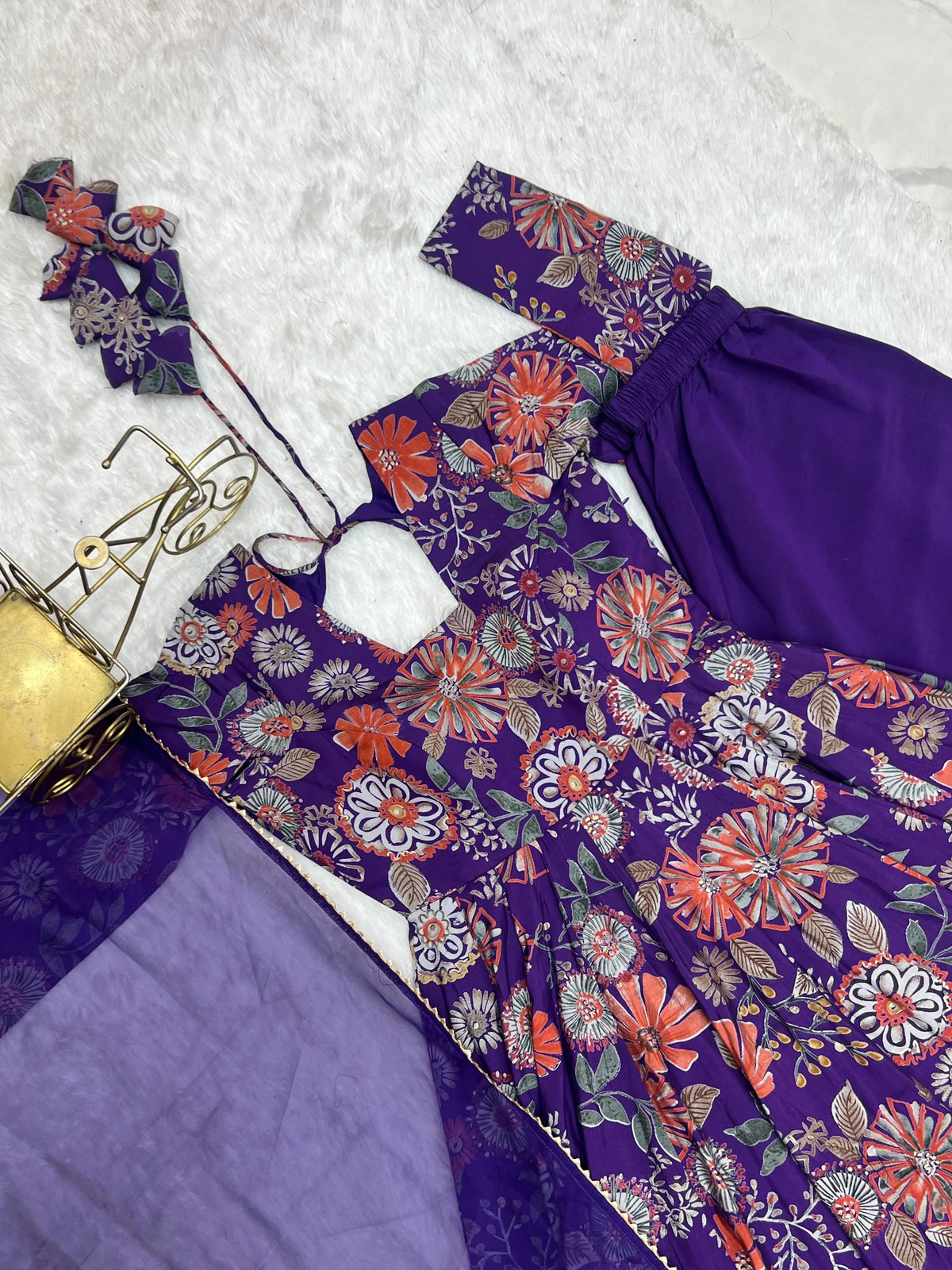 Purple Discharge Print Suit flat lay showing print detail