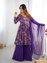Purple Discharge Print Suit – Palazzo Set, Casual Festive Wear