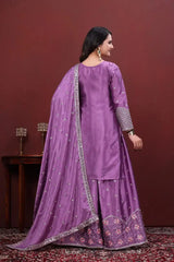 Purple Heavy Sequins Embroidered Sharara Suit Back View – Plain Back with Embroidered Sharara Border