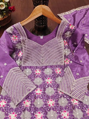 Purple Sharara Suit Embroidery Detail – V-Chevron Pattern with Large Floral Motifs and Thread Work