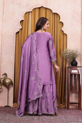 Purple Chinon Sharara Suit Back View – Plain Back with Embroidered Dupatta Border