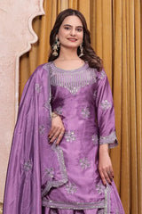Purple Sharara Suit Portrait – Round Neck Tassel Embroidery with Pearl Sequin Drops