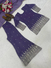 Purple Sequins Embroidered Suit and Palazzo Flat Lay – Full Set View
