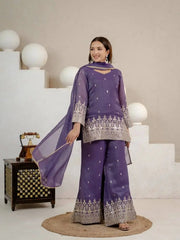 Purple Crunchy Silk Palazzo Suit – Full Length Front View