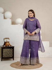 Purple Sequins Embroidered Suit Set – Dupatta Flowing Side View