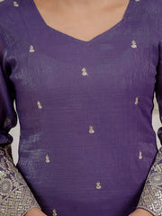 V-Neck Close Up with Scattered Booti on Purple Sequins Embroidered Suit