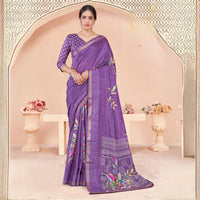 Purple Sequins Jacquard Work Soft Cotton Silk Saree