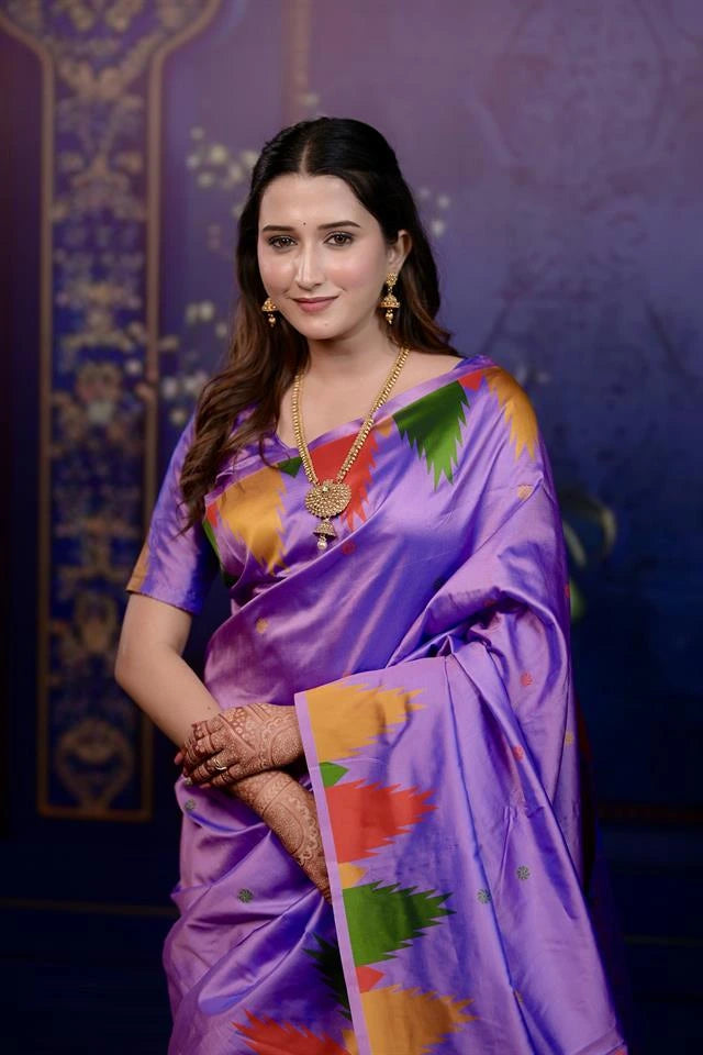 Purple Zari Woven Border Soft Silk Saree