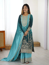 Rama Blue Shaded Chinon Silk Suit