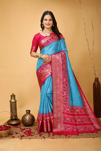 Rama Blue  Kalamlari Print Saree