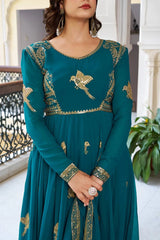 Handcrafted Rama blue suit with delicate sequins and embroidery patterns