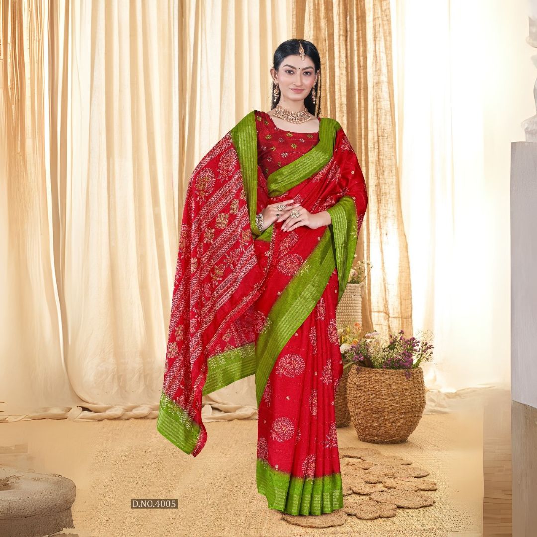 Red Sequins Jacquard Work Saree
