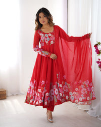 Red Soft Organza Silk Suit