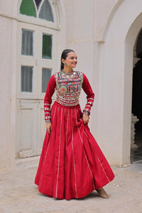 Red Roman Lehenga