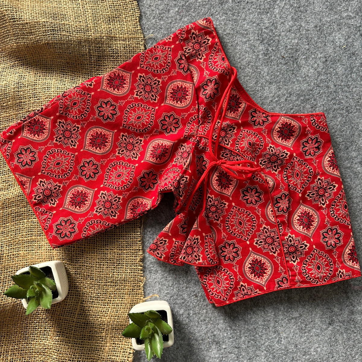 Red Handwork Cotton Blouse