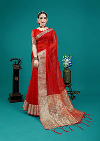 Red Organza Silk Saree