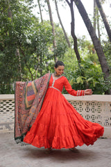 Red Mirror Lace Work Roman Suit