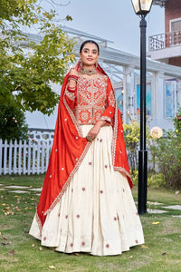 Red Tissue Silk Lehengas