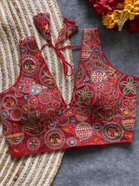 Red Sequins + Embroidery Codding & Thread Work Soft Fox Georgette Blouse