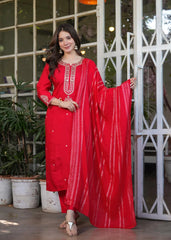 Red Heavy Chanderi Silk Kurti