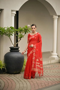 Red Zari Weaving Saree