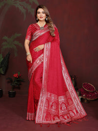 Red Soft Satin Silk Saree