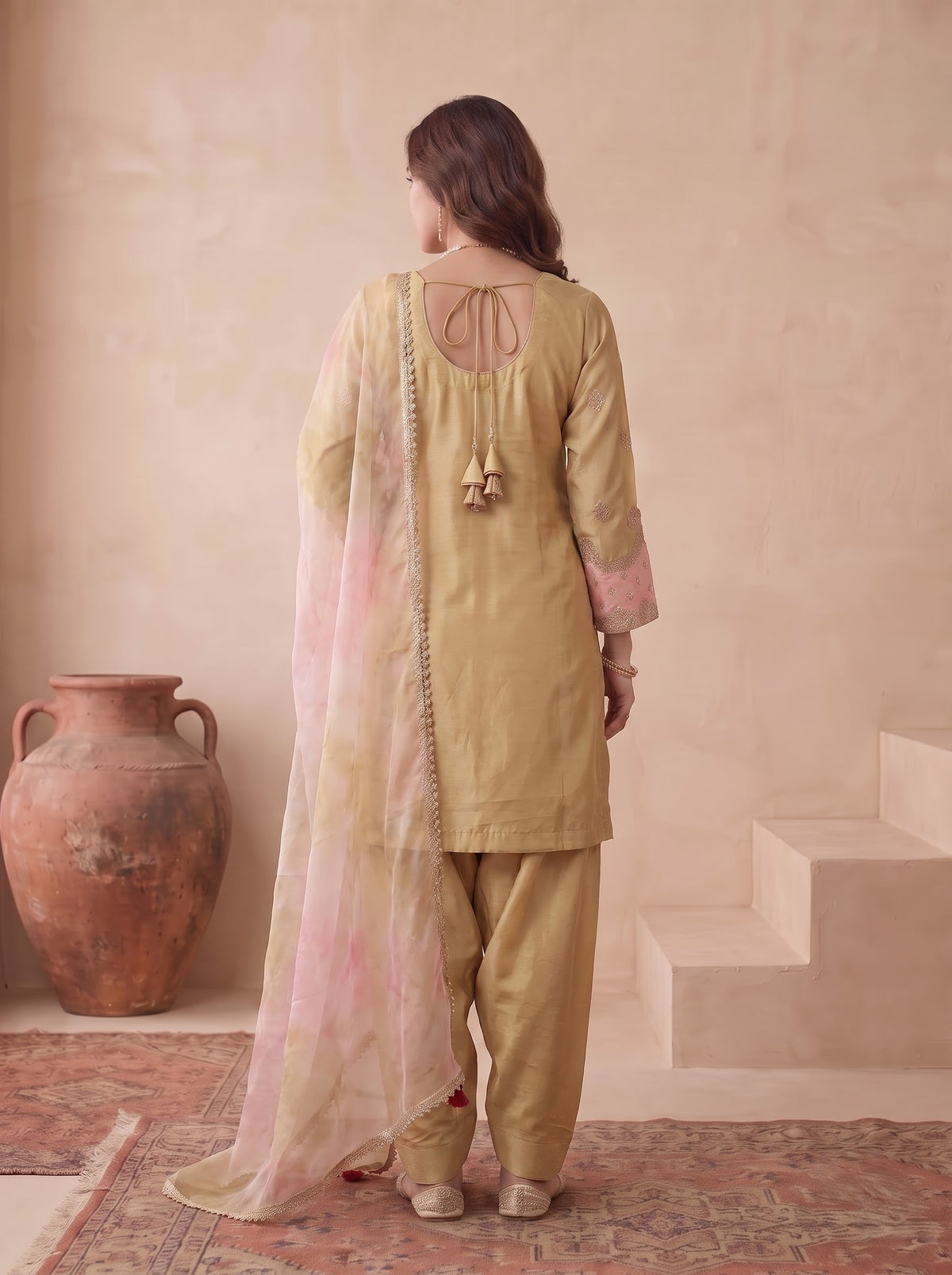 Beige Japan Satin Silk Suit