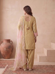 Beige Japan Satin Silk Suit Kalyanja Fashion