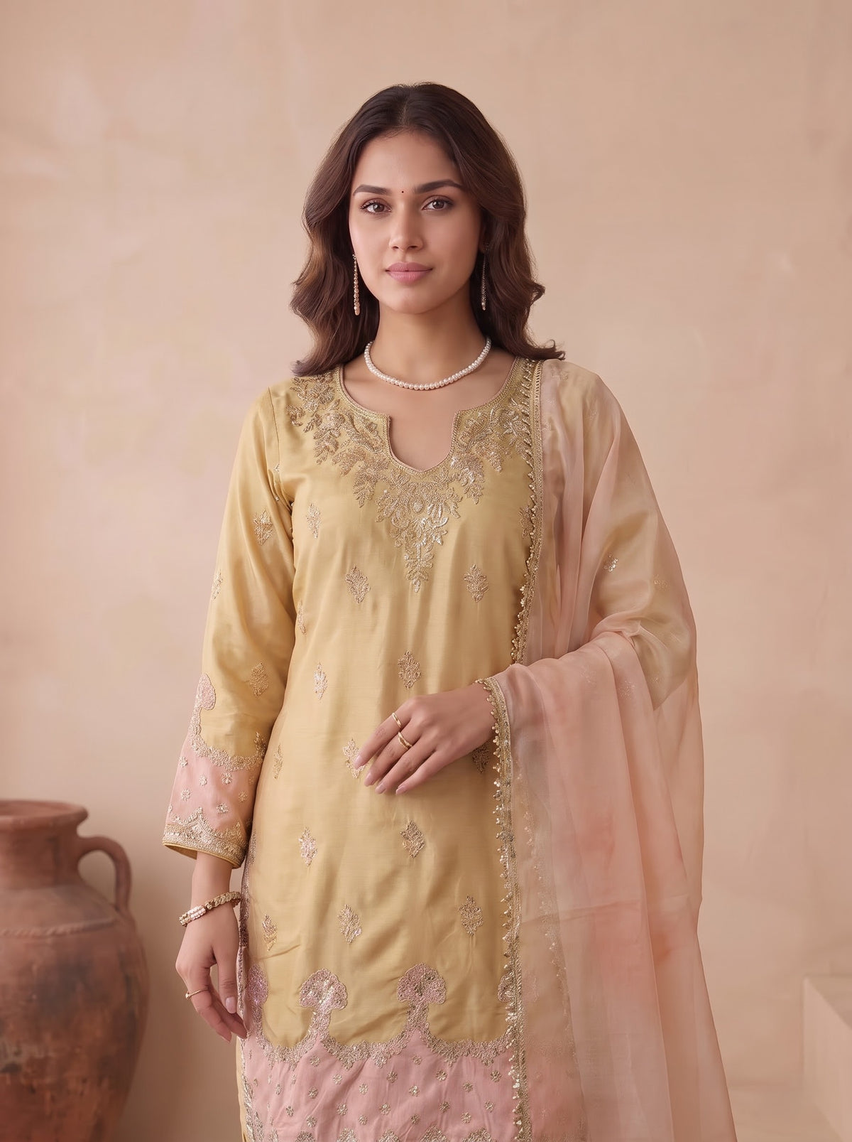 Beige Japan Satin Silk Suit