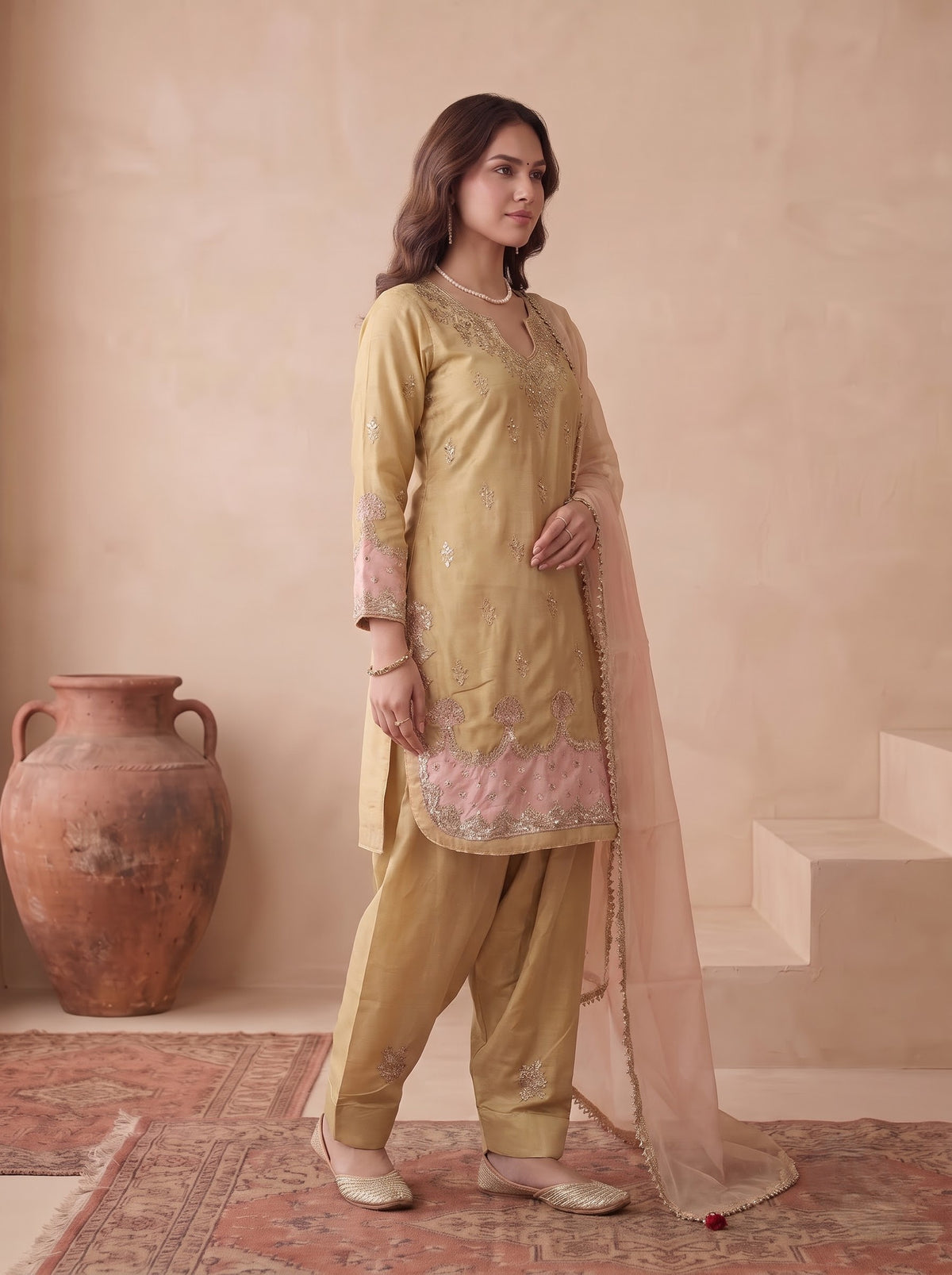 Beige Japan Satin Silk Suit