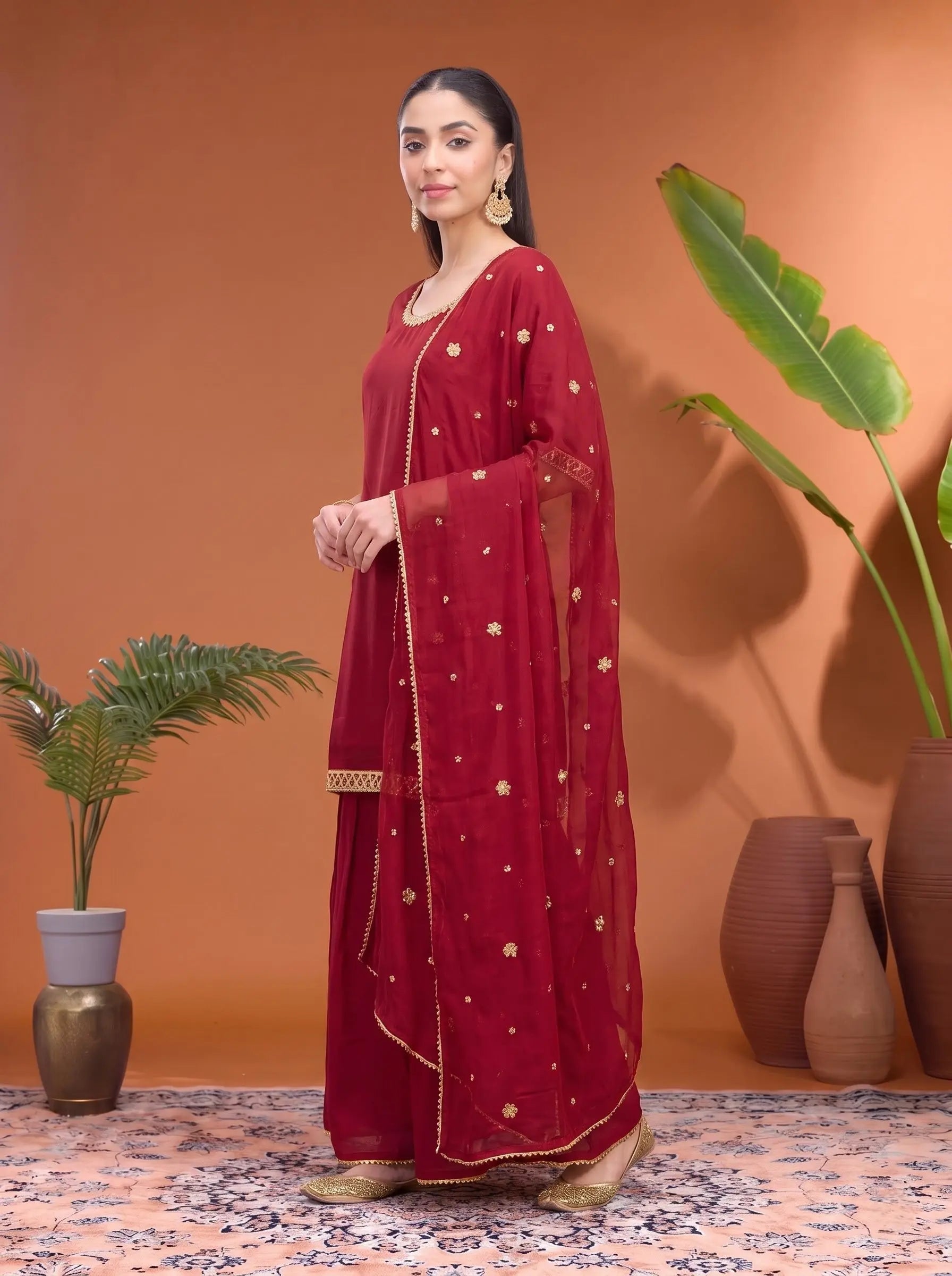 Dark Maroon Faux Georgette Suit Kalyanja
