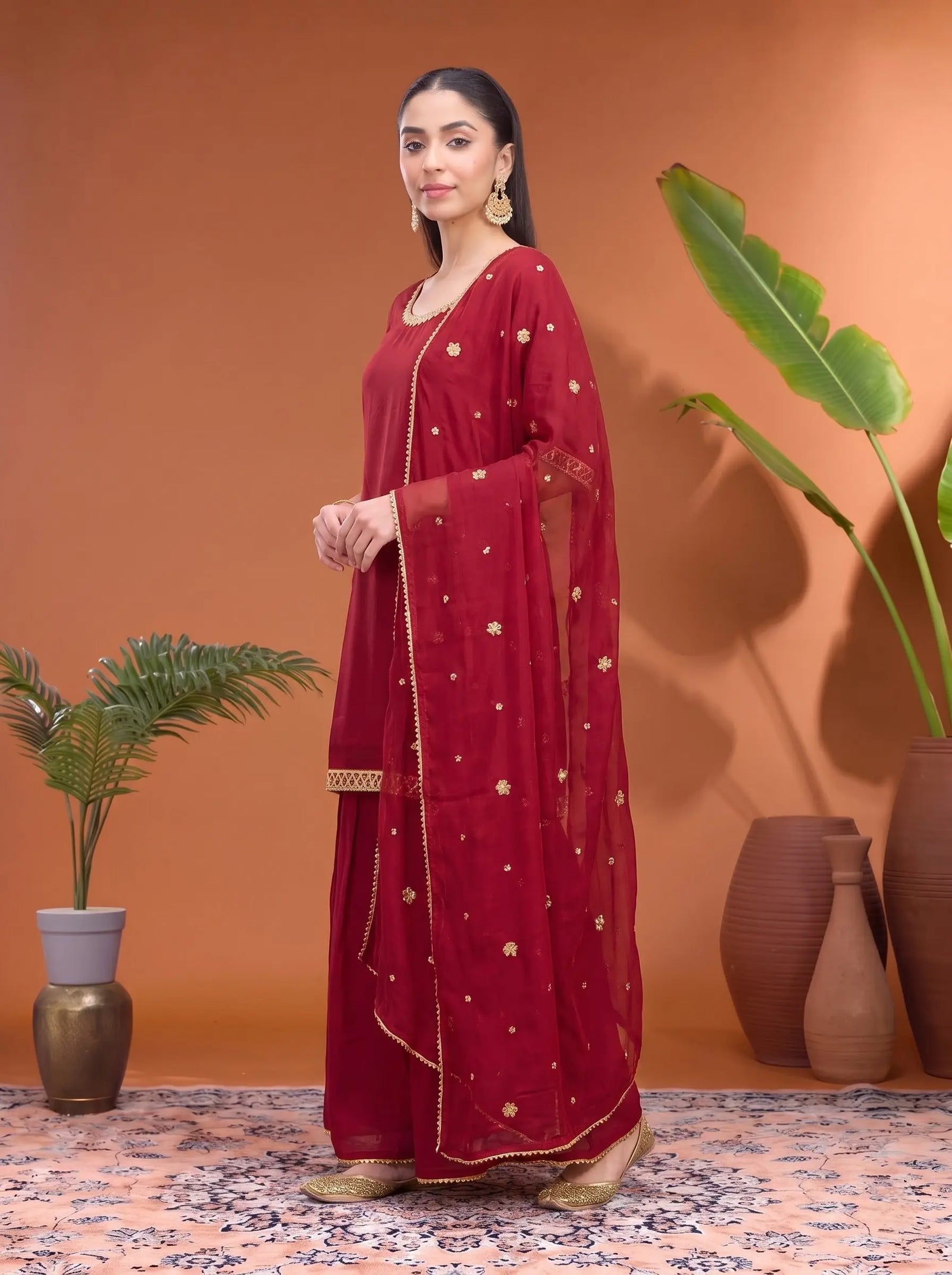 Dark Maroon Faux Georgette Suit Kalyanja