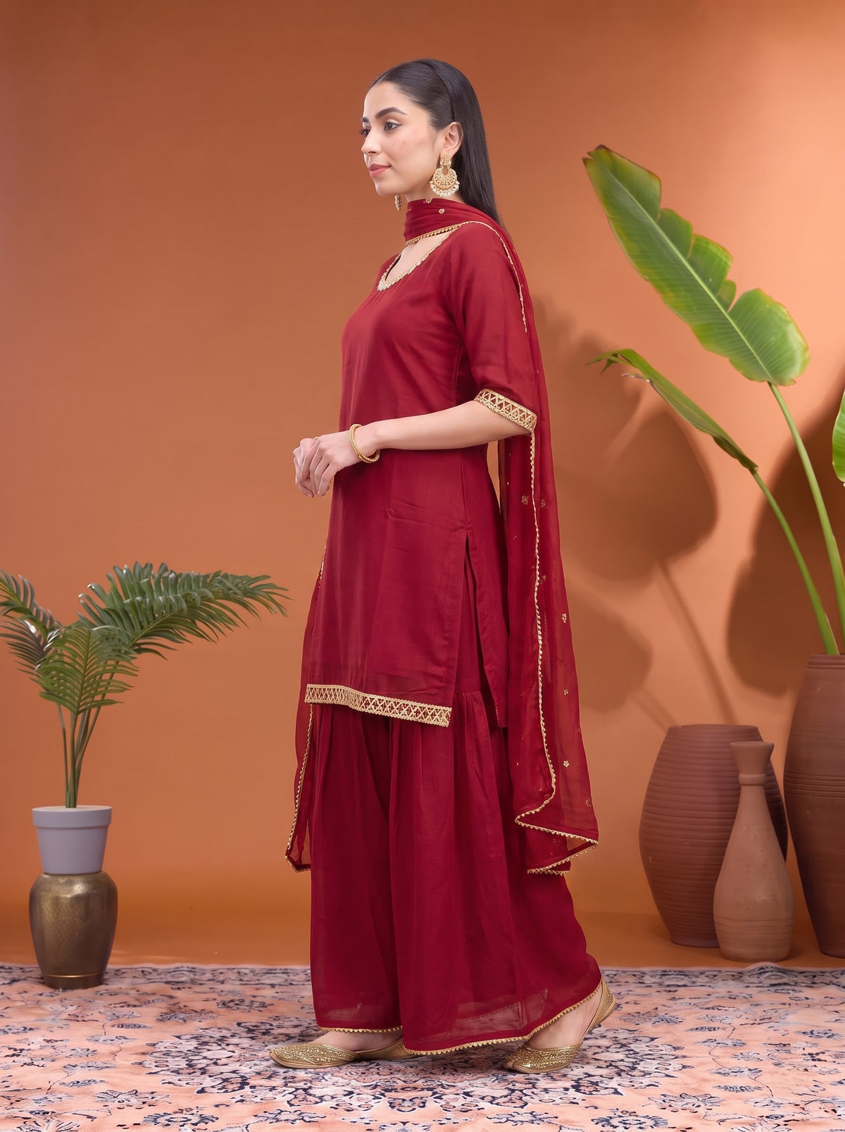 Dark Maroon Faux Georgette Suit