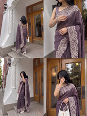 Dark Purple Silver Crunchy Saree