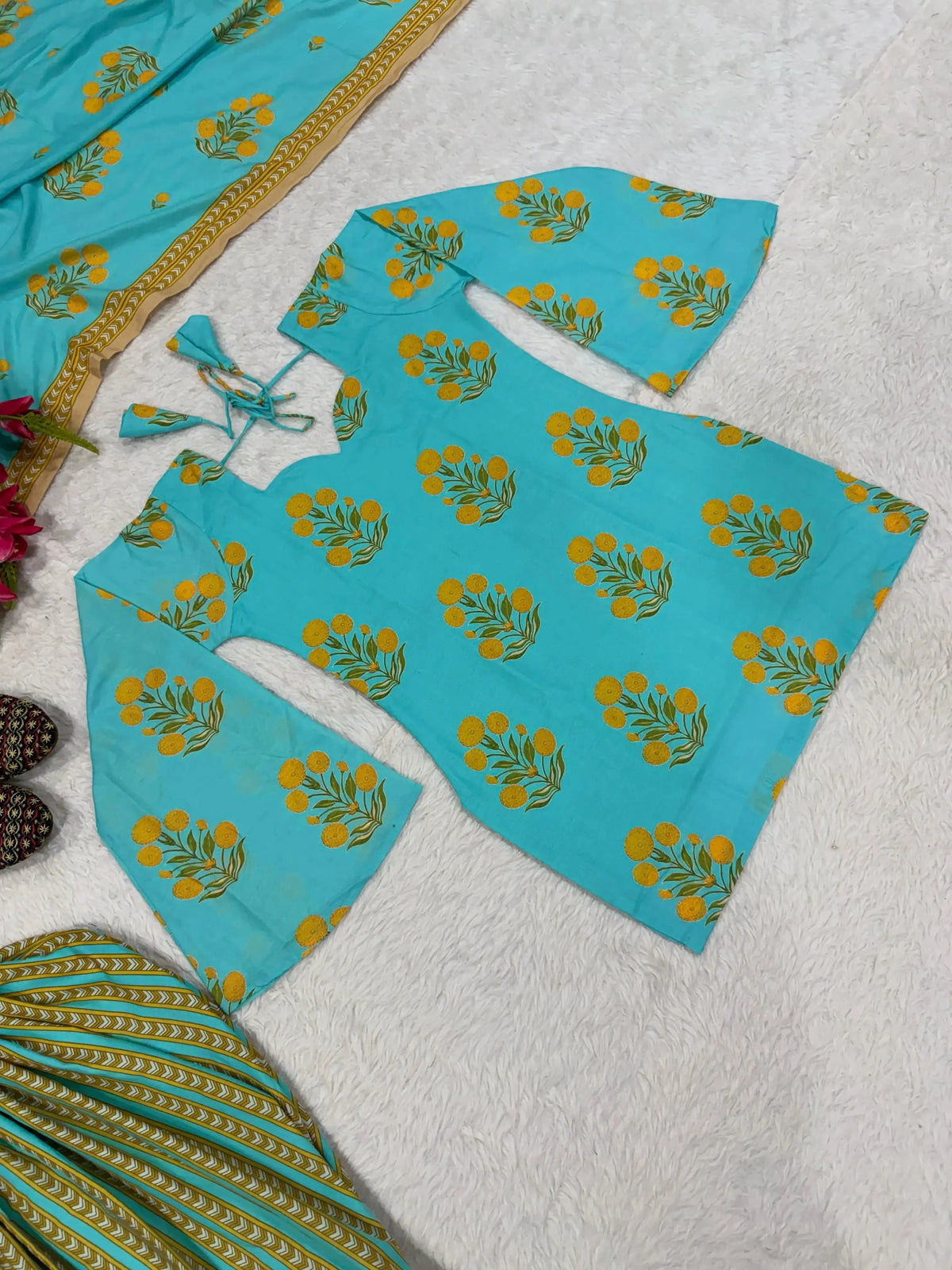 Sky Blue Cotton Kurti flat lay – back view showing open dori tie-up