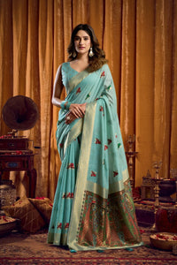Sky Blue Cotton Saree