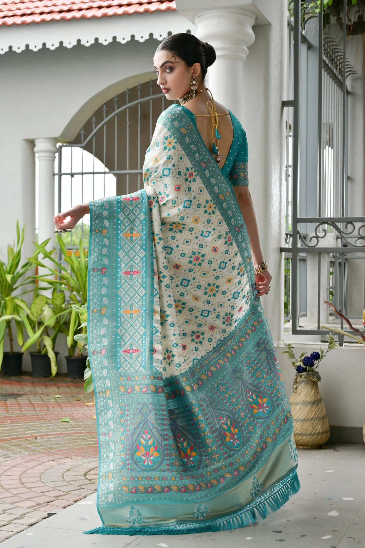 Elegant soft Banarasi silk saree in sky blue shade featuring intricate zari border and pallu.