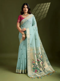 Sky Blue Soft Muga Cotton Saree