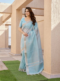 Sky Blue Soft Tissue Linen Silk Saree