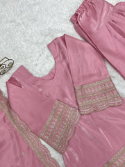 Soft Pink Suit Flat Lay – Kurta Front with Scalloped Hem Embroidery and Shalwar