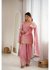 Soft Pink Shalwar Suit with Full Sleeves – Front Arm Raised View