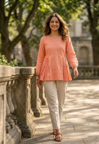 Soft Peach Plain Short Kurti