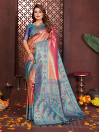 Soft Peach Banarasi Tissue Silk Saree
