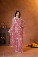 Designer party wear saree featuring a matching embroidered blouse, delicate beadwork, and graceful drape for weddings and celebrations.
